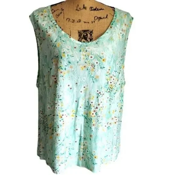 Vintage 1970s Pastel Green Dainty Floral Tank Top - Picture 1 of 12